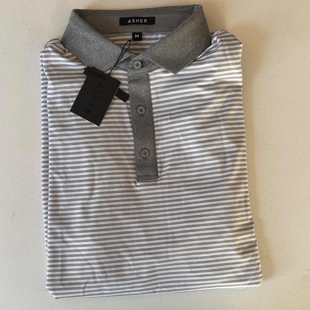 Asher Golf Gray Striped Men's Shirt NWT